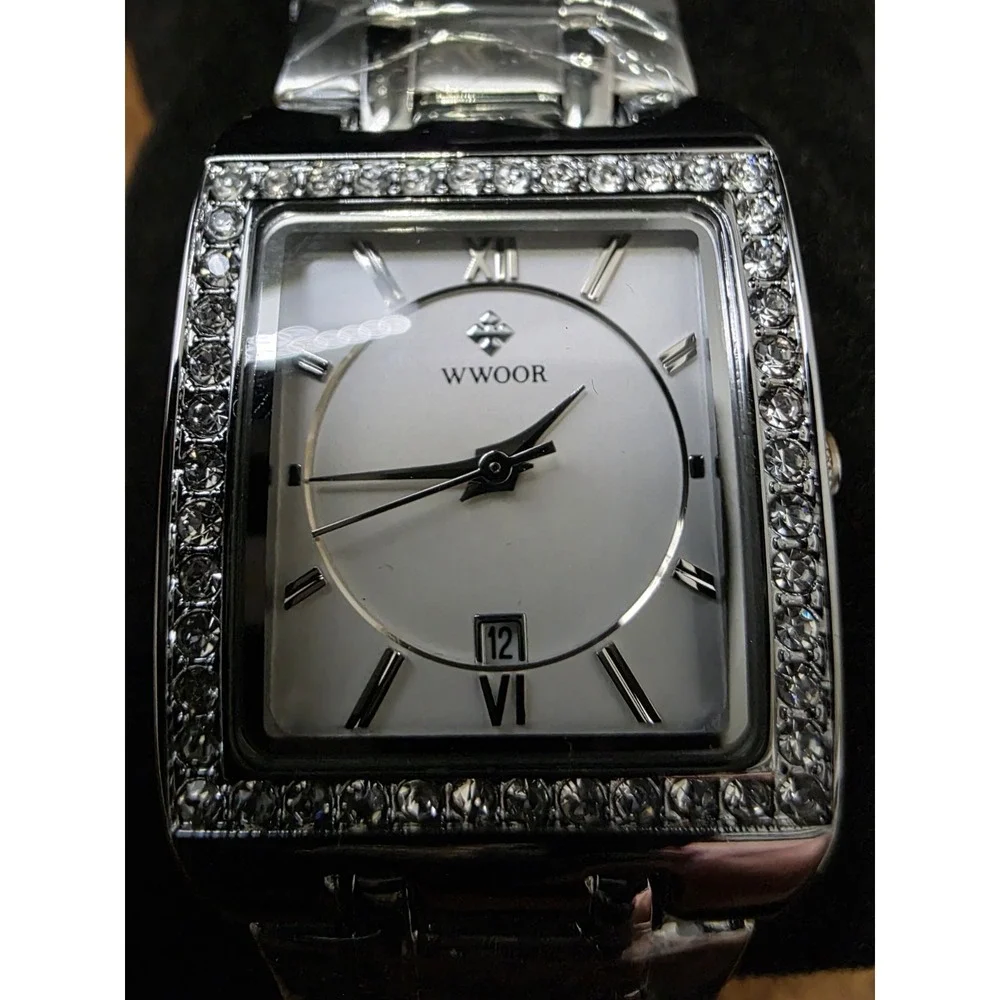 Women's Silvertone WWOOR  Quartz Watch w/‎ Rhinestones WR-8858L #0172